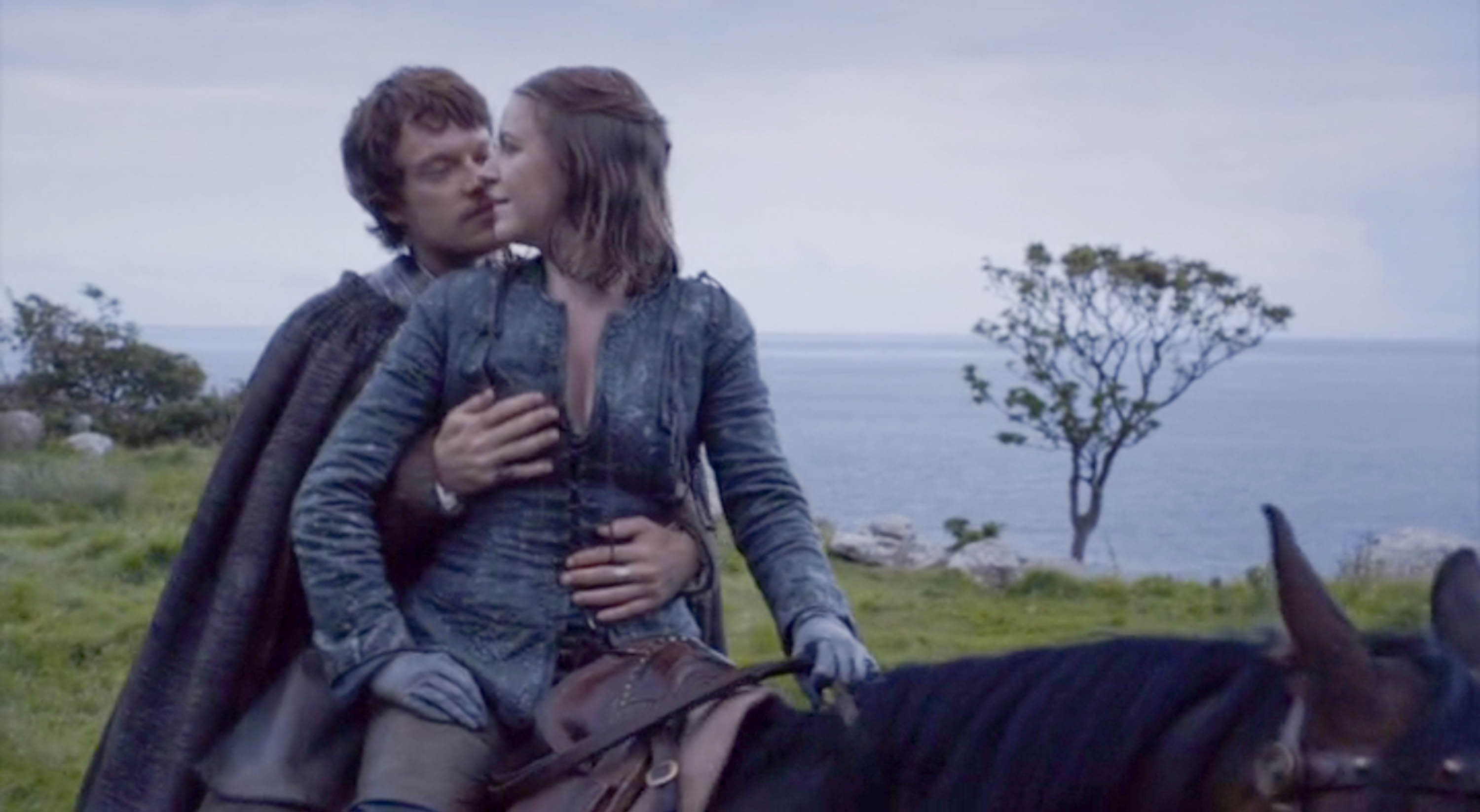 Theon Greyjoy (Alfie Allen) feels up his sister Yara (Gemma Whelan). 
